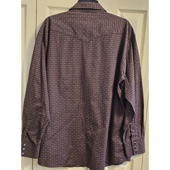 Panhandle Slim Western Shirt Mens Sz 17 36 Black Pearl Snaps Brown with Stripes - Picture 3 of 12